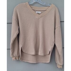 Madewell Women Waffle Knit Long Sleeves V neck Top Sweater Thermal Tan Size XS
